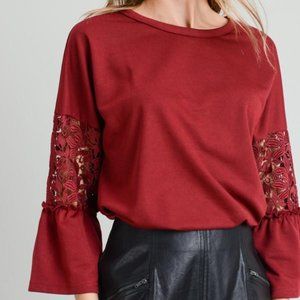 Terry lace Ruffle Sleeve Top